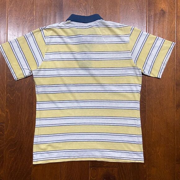 Jantzen Vintage 80s Lightweight Striped Yellow Navy Polo Shirt Men's Size Medium - Picture 5 of 8